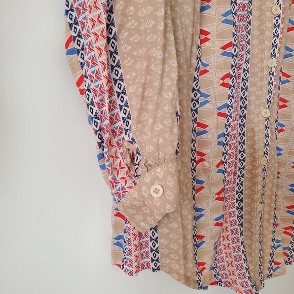Maeve x Anthropologie Lt Brown Blue & Red 3/4 Sleeve Blouse - Picture 5 of 8